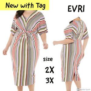 💜$20ifbundle3 NWT Evri striped dress with stretch & slit in back size 2X or 3X